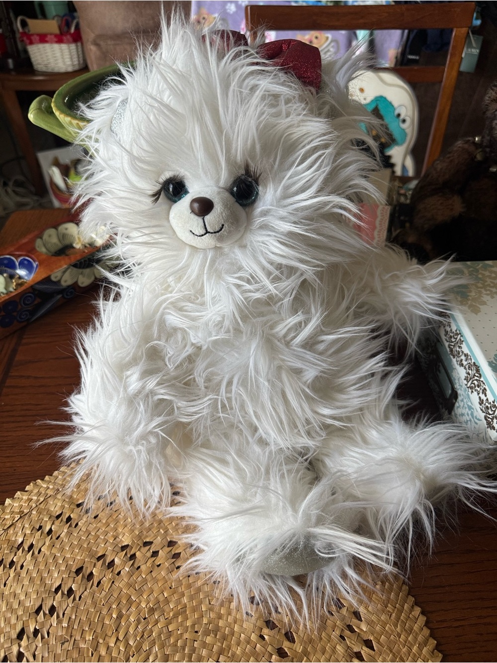 Trov The Petting Zoo Vintage plush Bear 1994 glitter bow Long lashes White Fur